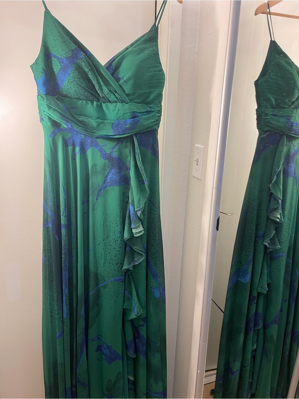 Elegant Green and Blue Floral Wrap Maxi Dress - Women